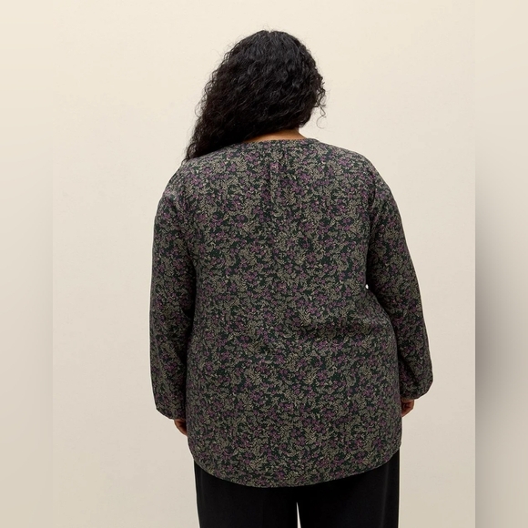 Penningtons Green Purple Floral Long Sleeve Top Blouse Size 1X New Office Flowy - Picture 2 of 10